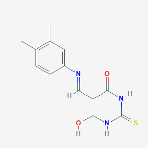 molecular formula C13H13N3O2S B2669047 5-[(3,4-二甲基苯胺基)甲亚]-2-硫代二氢-4,6(1H,5H)-嘧啶二酮 CAS No. 349566-73-0