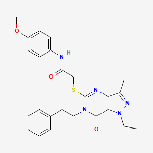 molecular formula C25H27N5O3S B2669053 2-{[1-ethyl-3-methyl-7-oxo-6-(2-phenylethyl)-1H,6H,7H-pyrazolo[4,3-d]pyrimidin-5-yl]sulfanyl}-N-(4-methoxyphenyl)acetamide CAS No. 1358628-81-5