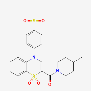 molecular formula C22H24N2O5S2 B2669068 2-[(4-methylpiperidin-1-yl)carbonyl]-4-[4-(methylsulfonyl)phenyl]-4H-1,4-benzothiazine 1,1-dioxide CAS No. 1115924-75-8
