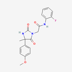 molecular formula C19H18FN3O4 B2669084 N-(2-fluorophenyl)-2-(4-(4-methoxyphenyl)-4-methyl-2,5-dioxoimidazolidin-1-yl)acetamide CAS No. 1052560-81-2