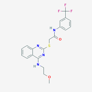 molecular formula C20H19F3N4O2S B2669085 2-[4-(2-methoxyethylamino)quinazolin-2-yl]sulfanyl-N-[3-(trifluoromethyl)phenyl]acetamide CAS No. 422533-13-9