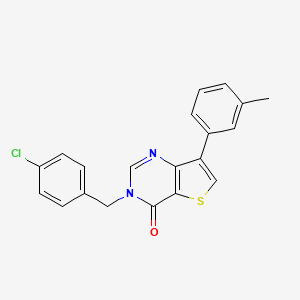 molecular formula C20H15ClN2OS B2669095 3-(4-chlorobenzyl)-7-(3-methylphenyl)thieno[3,2-d]pyrimidin-4(3H)-one CAS No. 1207020-22-1