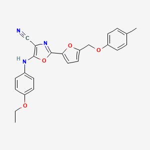 molecular formula C24H21N3O4 B2669115 5-[(4-Ethoxyphenyl)amino]-2-{5-[(4-methylphenoxy)methyl]furan-2-yl}-1,3-oxazole-4-carbonitrile CAS No. 941929-21-1