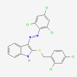 molecular formula C21H12Cl5N3S B2669120 2-[(2,4-二氯苯甲基)硫代]-3H-吲哚-3-酮N-(2,4,6-三氯苯基)腙 CAS No. 478042-16-9