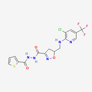 molecular formula C16H13ClF3N5O3S B2669153 5-({[3-chloro-5-(trifluoromethyl)-2-pyridinyl]amino}methyl)-N'-(2-thienylcarbonyl)-4,5-dihydro-3-isoxazolecarbohydrazide CAS No. 338399-57-8