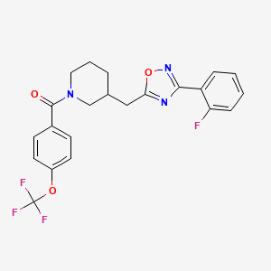 molecular formula C22H19F4N3O3 B2669155 (3-((3-(2-Fluorophenyl)-1,2,4-oxadiazol-5-yl)methyl)piperidin-1-yl)(4-(trifluoromethoxy)phenyl)methanone CAS No. 2034583-35-0