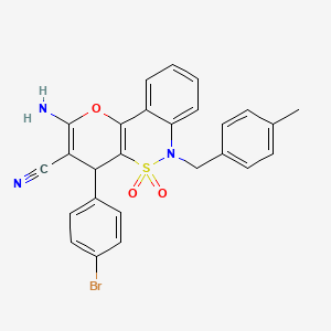 molecular formula C26H20BrN3O3S B2669157 2-Amino-4-(4-bromophenyl)-6-(4-methylbenzyl)-4,6-dihydropyrano[3,2-c][2,1]benzothiazine-3-carbonitrile 5,5-dioxide CAS No. 893296-07-6