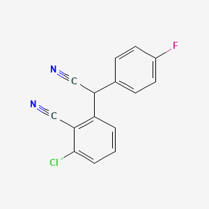 molecular formula C15H8ClFN2 B2669162 2-Chloro-6-[cyano(4-fluorophenyl)methyl]benzenecarbonitrile CAS No. 127667-12-3