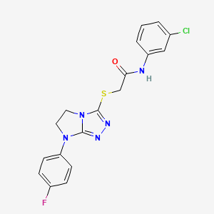 molecular formula C18H15ClFN5OS B2669179 N-(3-chlorophenyl)-2-((7-(4-fluorophenyl)-6,7-dihydro-5H-imidazo[2,1-c][1,2,4]triazol-3-yl)thio)acetamide CAS No. 923211-22-7
