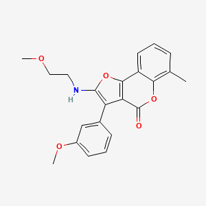 molecular formula C22H21NO5 B2669252 2-((2-methoxyethyl)amino)-3-(3-methoxyphenyl)-6-methyl-4H-furo[3,2-c]chromen-4-one CAS No. 938032-30-5