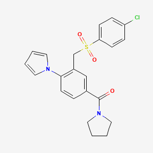 molecular formula C22H21ClN2O3S B2669253 [3-{[(4-chlorophenyl)sulfonyl]methyl}-4-(1H-pyrrol-1-yl)phenyl](1-pyrrolidinyl)methanone CAS No. 339101-88-1