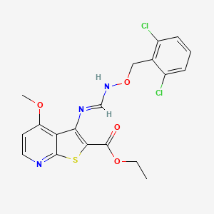 molecular formula C19H17Cl2N3O4S B2669256 Ethyl 3-[({[(2,6-dichlorobenzyl)oxy]imino}methyl)amino]-4-methoxythieno[2,3-b]pyridine-2-carboxylate CAS No. 341966-61-8