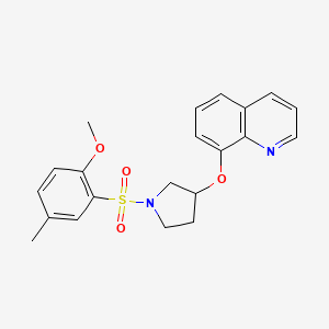 molecular formula C21H22N2O4S B2669262 8-((1-((2-Methoxy-5-methylphenyl)sulfonyl)pyrrolidin-3-yl)oxy)quinoline CAS No. 2034494-90-9