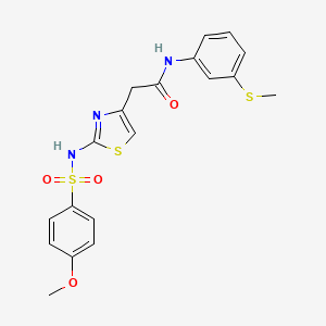 molecular formula C19H19N3O4S3 B2669282 2-(2-(4-methoxyphenylsulfonamido)thiazol-4-yl)-N-(3-(methylthio)phenyl)acetamide CAS No. 922001-08-9