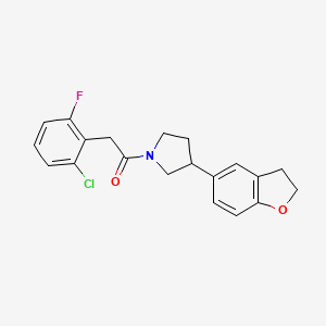 molecular formula C20H19ClFNO2 B2669301 2-(2-Chloro-6-fluorophenyl)-1-[3-(2,3-dihydro-1-benzofuran-5-yl)pyrrolidin-1-yl]ethan-1-one CAS No. 2097909-95-8