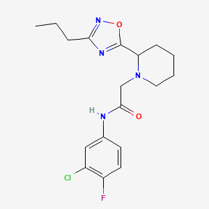 molecular formula C18H22ClFN4O2 B2669317 N-(3-chloro-4-fluorophenyl)-2-[2-(3-propyl-1,2,4-oxadiazol-5-yl)piperidin-1-yl]acetamide CAS No. 1251612-15-3
