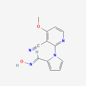 molecular formula C12H10N4O2 B2669318 2-{2-[(hydroxyimino)methyl]-1H-pyrrol-1-yl}-4-methoxynicotinonitrile CAS No. 338411-79-3