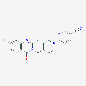 molecular formula C21H20FN5O B2669322 6-[4-[(7-Fluoro-2-methyl-4-oxoquinazolin-3-yl)methyl]piperidin-1-yl]pyridine-3-carbonitrile CAS No. 2415603-04-0