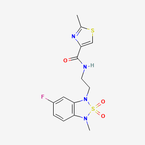molecular formula C14H15FN4O3S2 B2669328 N-(2-(6-fluoro-3-methyl-2,2-dioxidobenzo[c][1,2,5]thiadiazol-1(3H)-yl)ethyl)-2-methylthiazole-4-carboxamide CAS No. 2034592-80-6