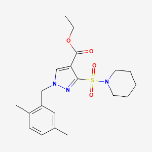 molecular formula C20H27N3O4S B2669340 ethyl 1-(2,5-dimethylbenzyl)-3-(piperidin-1-ylsulfonyl)-1H-pyrazole-4-carboxylate CAS No. 1251630-26-8