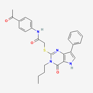 molecular formula C26H26N4O3S B2669375 N-(4-乙酰基苯基)-2-((3-丁基-4-氧代-7-苯基-4,5-二氢-3H-吡咯并[3,2-d]嘧啶-2-基)硫)乙酰胺 CAS No. 1260937-23-2