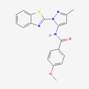 molecular formula C19H16N4O2S B2669383 N-[2-(1,3-苯并噻唑-2-基)-5-甲基吡唑-3-基]-4-甲氧基苯甲酰胺 CAS No. 380489-84-9