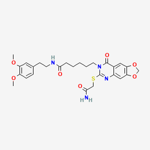 molecular formula C27H32N4O7S B2669384 6-[6-[(2-amino-2-oxoethyl)thio]-8-oxo[1,3]dioxolo[4,5-g]quinazolin-7(8H)-yl]-N-[2-(3,4-dimethoxyphenyl)ethyl]hexanamide CAS No. 688061-59-8