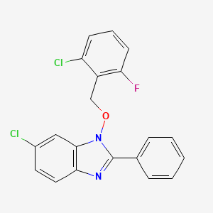 molecular formula C20H13Cl2FN2O B2669394 6-chloro-1-[(2-chloro-6-fluorobenzyl)oxy]-2-phenyl-1H-1,3-benzimidazole CAS No. 303148-71-2