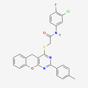 molecular formula C26H19ClFN3O2S B2669395 N-(3-氯-4-氟苯基)-2-((2-(对甲苯)-5H-咖啡因并[2,3-d]嘧啶-4-基)硫)乙酰胺 CAS No. 899760-75-9