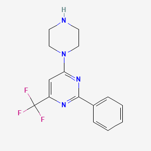 molecular formula C15H15F3N4 B2669409 2-Phenyl-4-piperazin-1-yl-6-(trifluoromethyl)pyrimidine CAS No. 1443979-16-5
