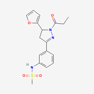 molecular formula C17H19N3O4S B2669410 N-[3-[3-(呋喃-2-基)-2-丙酰-3,4-二氢吡唑-5-基]苯基]甲磺酰胺 CAS No. 851718-91-7
