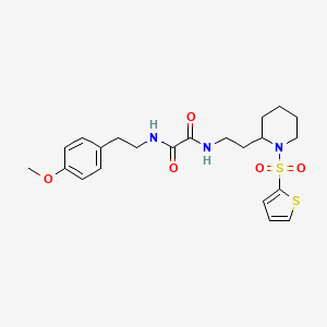 molecular formula C22H29N3O5S2 B2669423 N1-(4-甲氧基苯乙基)-N2-(2-(1-(噻吩-2-基磺酰)哌啶-2-基)乙基)草酰胺 CAS No. 898368-84-8