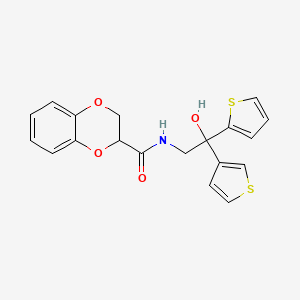molecular formula C19H17NO4S2 B2669425 N-(2-hydroxy-2-(thiophen-2-yl)-2-(thiophen-3-yl)ethyl)-2,3-dihydrobenzo[b][1,4]dioxine-2-carboxamide CAS No. 2097911-64-1