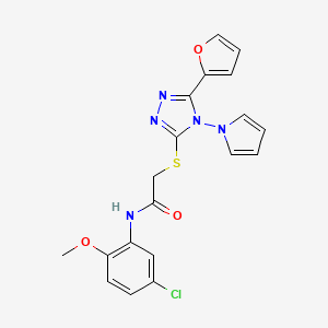 molecular formula C19H16ClN5O3S B2669435 N-(5-chloro-2-methoxyphenyl)-2-{[5-(furan-2-yl)-4-(1H-pyrrol-1-yl)-4H-1,2,4-triazol-3-yl]sulfanyl}acetamide CAS No. 886937-46-8