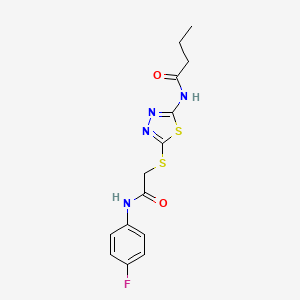 molecular formula C14H15FN4O2S2 B2669479 N-[5-(2-(4-氟苯氨基)-2-氧代乙基)硫代-1,3,4-噻二唑-2-基]丁酰胺 CAS No. 392297-36-8
