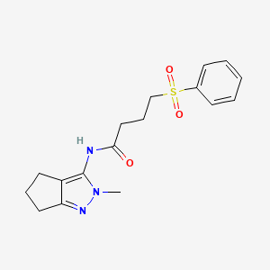molecular formula C17H21N3O3S B2669490 N-(2-methyl-2,4,5,6-tetrahydrocyclopenta[c]pyrazol-3-yl)-4-(phenylsulfonyl)butanamide CAS No. 1208404-27-6