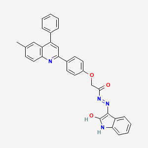 molecular formula C32H24N4O3 B2669497 (E)-2-(4-(6-methyl-4-phenylquinolin-2-yl)phenoxy)-N'-(2-oxoindolin-3-ylidene)acetohydrazide CAS No. 392327-87-6