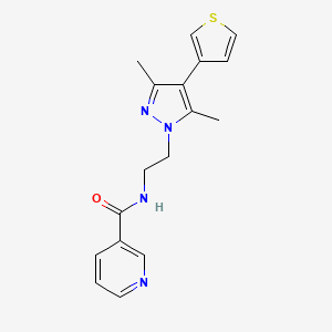 molecular formula C17H18N4OS B2669520 N-(2-(3,5-dimethyl-4-(thiophen-3-yl)-1H-pyrazol-1-yl)ethyl)nicotinamide CAS No. 2034376-33-3