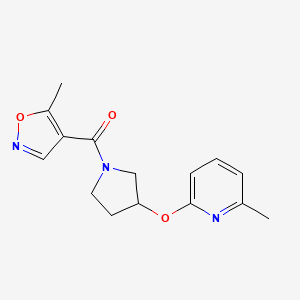 molecular formula C15H17N3O3 B2669533 (5-Methylisoxazol-4-yl)(3-((6-methylpyridin-2-yl)oxy)pyrrolidin-1-yl)methanone CAS No. 1904357-51-2