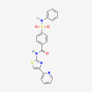 molecular formula C22H18N4O3S2 B2669535 4-(N-methyl-N-phenylsulfamoyl)-N-(4-(pyridin-2-yl)thiazol-2-yl)benzamide CAS No. 361167-87-5