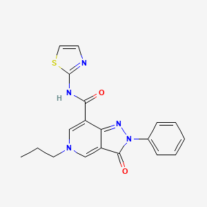 molecular formula C19H17N5O2S B2669536 3-oxo-2-phenyl-5-propyl-N-(thiazol-2-yl)-3,5-dihydro-2H-pyrazolo[4,3-c]pyridine-7-carboxamide CAS No. 921881-75-6
