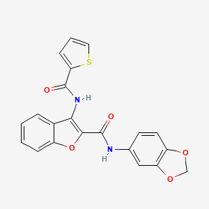molecular formula C21H14N2O5S B2669541 N-(benzo[d][1,3]dioxol-5-yl)-3-(thiophene-2-carboxamido)benzofuran-2-carboxamide CAS No. 872613-09-7