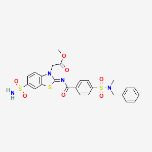 molecular formula C25H24N4O7S3 B2669543 (Z)-甲基2-(2-((4-(N-苄基-N-甲基磺酰基)苯甲酰基)亚胺)-6-磺酰胺苯并[d]噻唑-3(2H)-基)乙酸酯 CAS No. 865199-40-2
