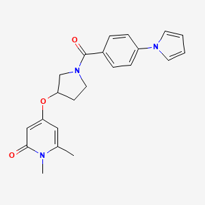 molecular formula C22H23N3O3 B2669556 4-((1-(4-(1H-吡咯-1-基)苯甲酰)吡咯烷-3-基)氧基)-1,6-二甲基吡啶-2(1H)-酮 CAS No. 2034428-99-2