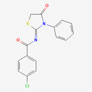 molecular formula C16H11ClN2O2S B2669557 4-chloro-N-(4-oxo-3-phenyl-1,3-thiazolidin-2-ylidene)benzamide CAS No. 303093-06-3