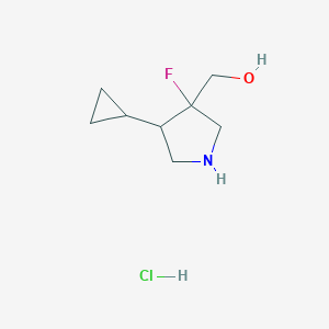 molecular formula C8H15ClFNO B2669559 (4-环丙基-3-氟吡咯啶-3-基)甲醇;盐酸盐 CAS No. 2411295-51-5