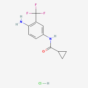 molecular formula C11H12ClF3N2O B2669560 N-[4-amino-3-(trifluoromethyl)phenyl]cyclopropanecarboxamide hydrochloride CAS No. 2060021-70-5