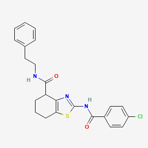 molecular formula C23H22ClN3O2S B2669563 2-(4-chlorobenzamido)-N-phenethyl-4,5,6,7-tetrahydrobenzo[d]thiazole-4-carboxamide CAS No. 955706-18-0