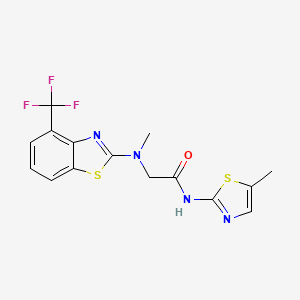 molecular formula C15H13F3N4OS2 B2669565 2-(methyl(4-(trifluoromethyl)benzo[d]thiazol-2-yl)amino)-N-(5-methylthiazol-2-yl)acetamide CAS No. 1396854-38-8