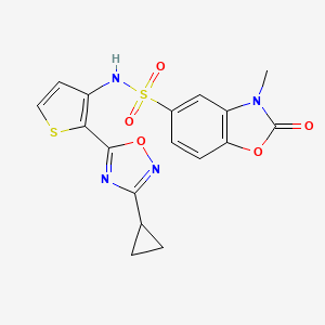 molecular formula C17H14N4O5S2 B2669571 N-(2-(3-cyclopropyl-1,2,4-oxadiazol-5-yl)thiophen-3-yl)-3-methyl-2-oxo-2,3-dihydrobenzo[d]oxazole-5-sulfonamide CAS No. 1705983-97-6